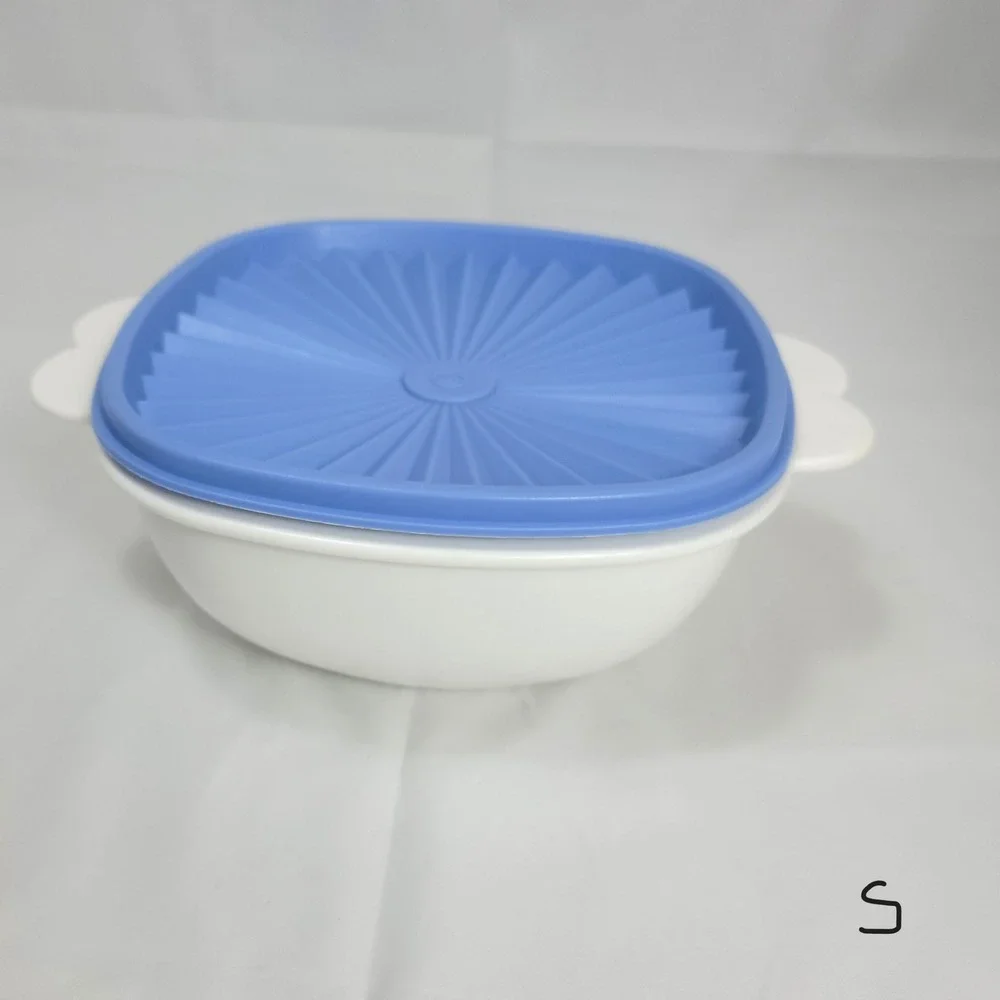 Tupperware Servalier Mixing Bowl Set 3pc White Blue 13c 10c 6c Vintage Style